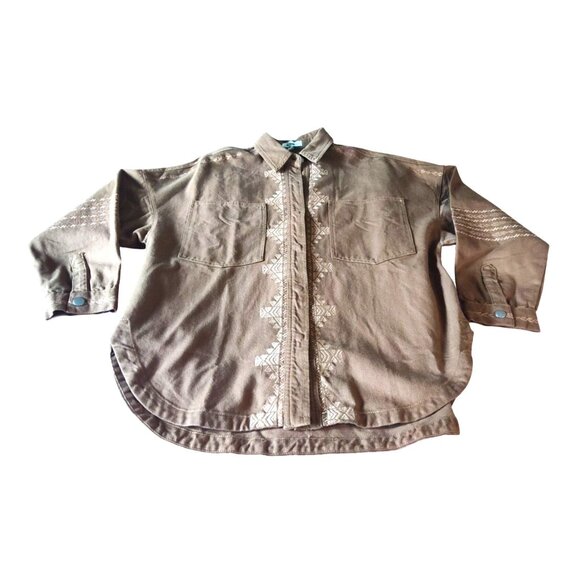 In Loom Vintage Wash Men's S Cider Embroidered Southwestern Long Sleeve Shirt - Picture 3 of 12